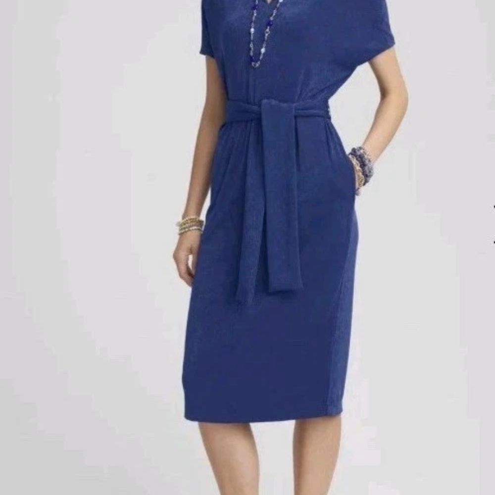 Chico’s TRAVELERS Belted V-Neck Collared Dress; Size 3XL